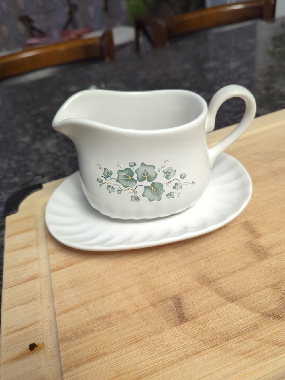 Corelle White Creamer with Green Floral Accent